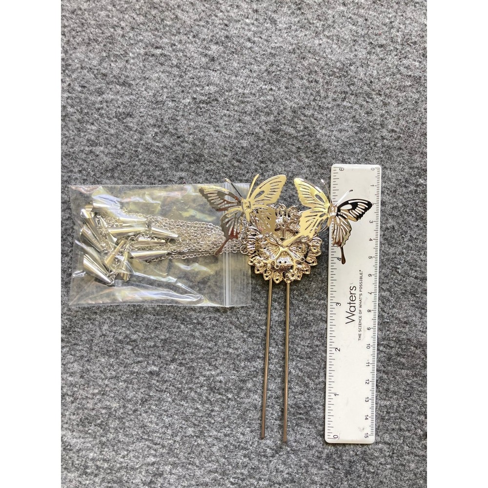 Elegant Silver Butterfly Tassel Hair stick Statement Updo‎ Accessory new - Picture 5 of 6